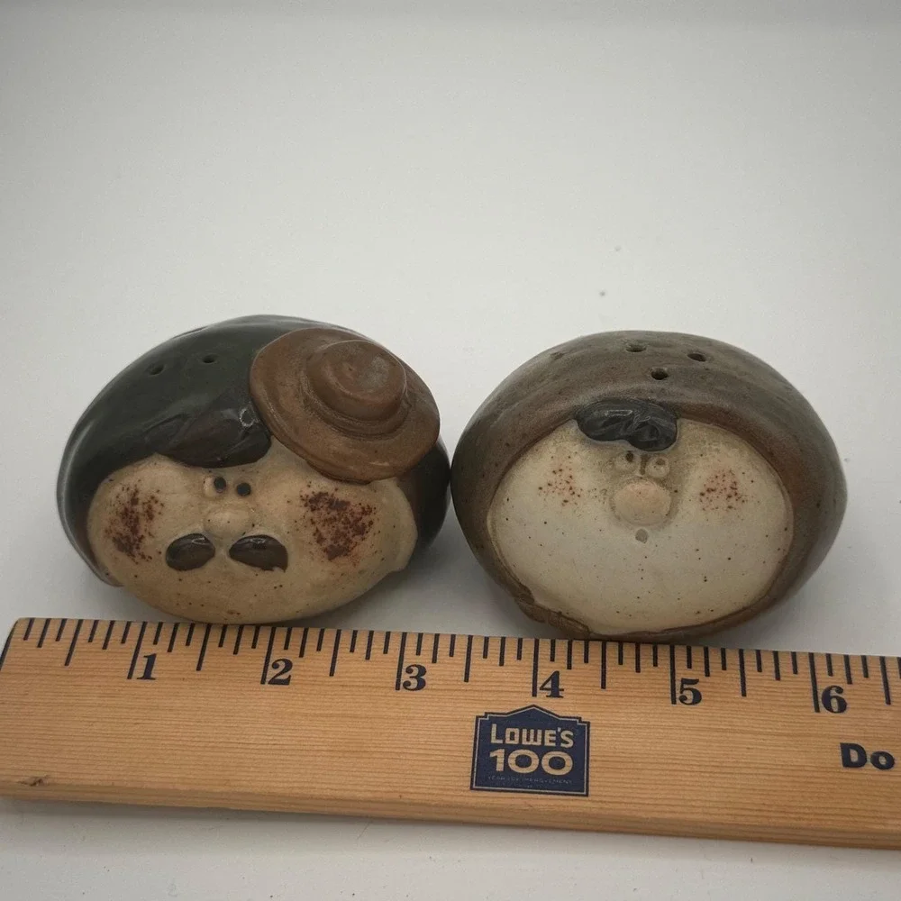 Vintage UCTCI Japan Studio Pottery Salt and Pepper Shakers Mustache Man Set